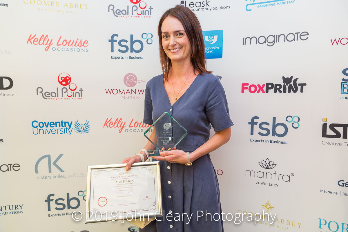 Congratulations Alice Hibbert, Alice Stewart Jewellery, Winner of the Woman Who Achieves Solopreneur (Products) Award 2019 Sponsored by XL Motors
