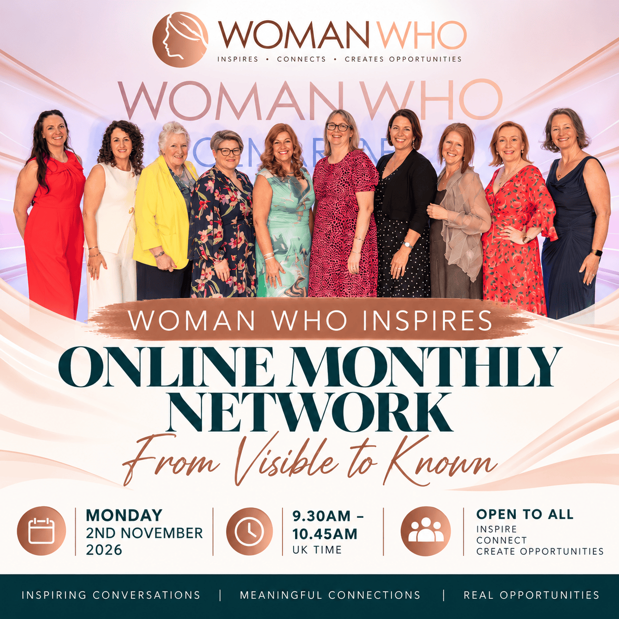 Woman Who Inspires Online Monthly Network (From Visible to Known) hosted by Sandra Garlick MBEhttps://womanwho.co.uk/events/